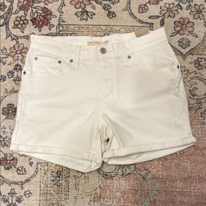 White Jean Shorts with Cuffed Hem